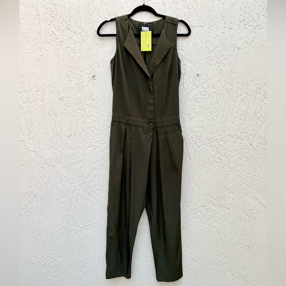 J crew army green trench sleeveless jumpsuit size 0 - Picture 2 of 8